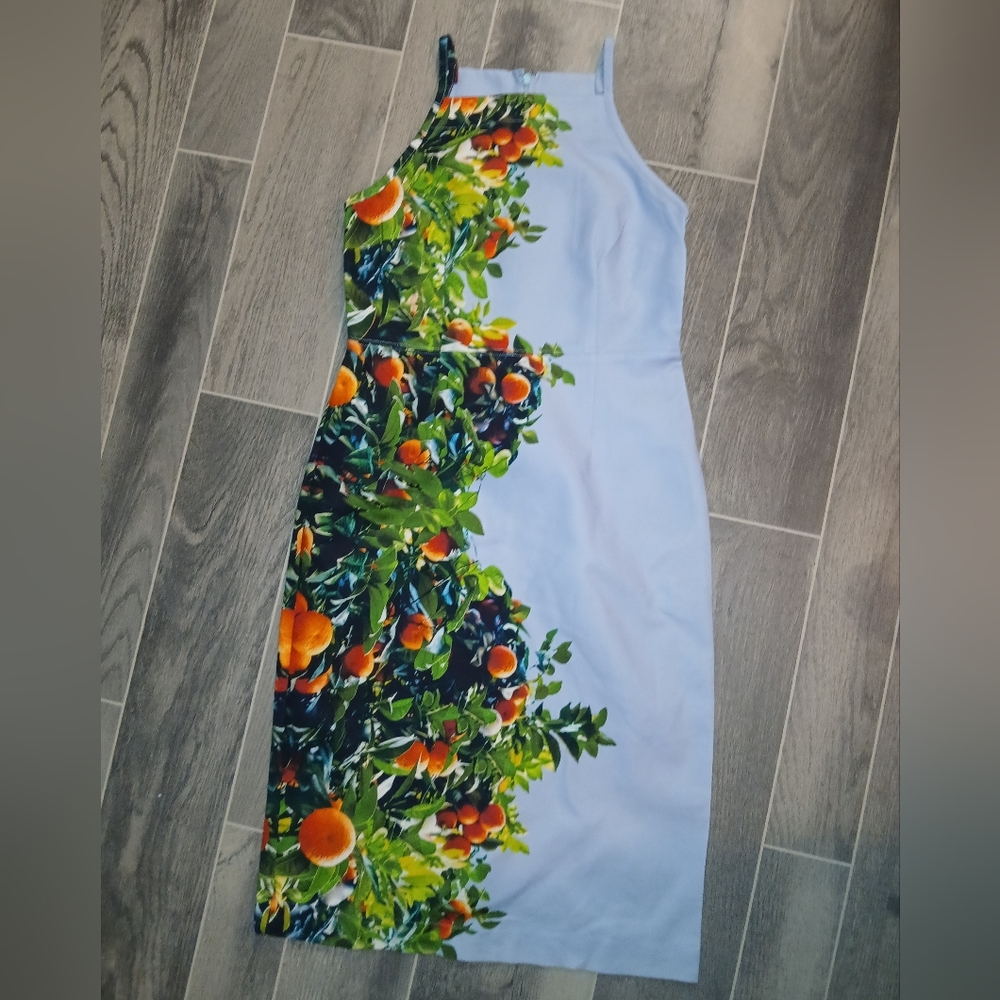 Floral Print Dress with Orange Accents